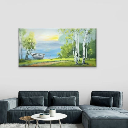 Boat In The Water Forest Wall Art Canvas Office Home Room Framed 120x60cm