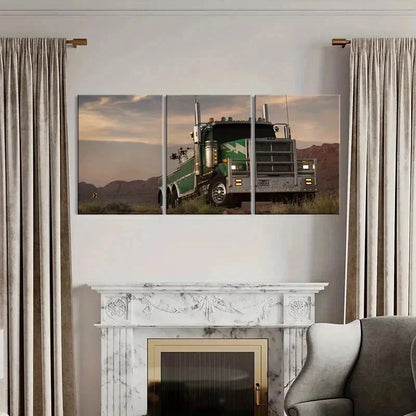 3pcs Green Truck Vehicle Modern Decor Wall Art Set Canvas Framed 50x70cm - High Quality Print 100% Australian Made Wall Canvas Ready to Hang