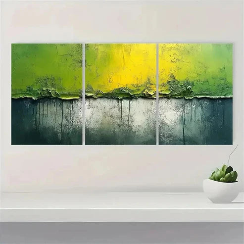 3pcs Green and Gray Abstract Painting  Wall Art Canvas Unframed - High Quality Print 100% Australian Made Wall Canvas - Bella Home Decor