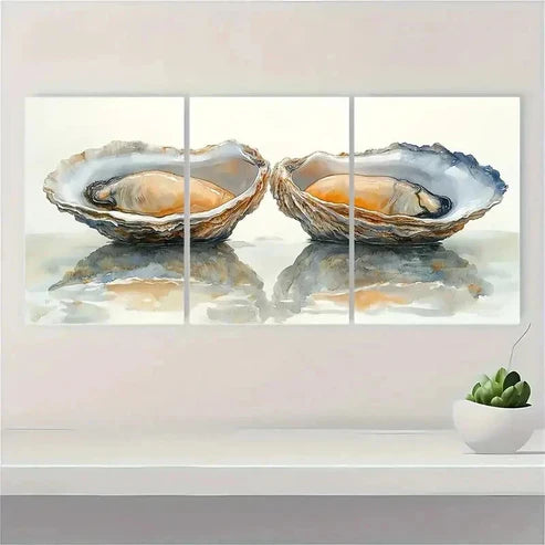 3pcs Oyster Painting Two Oysters EI Wall Art Set Canvas Unframed - High Quality Print 100% Australian Made Wall Canvas - Bella Home Decor