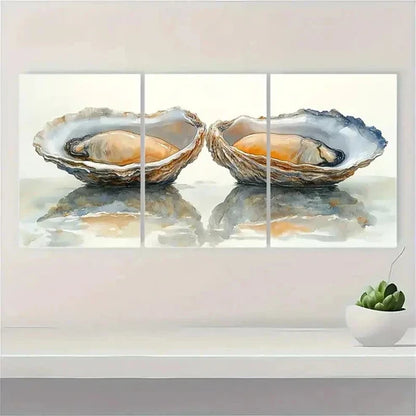 3pcs Oyster Painting Two Oysters EI Wall Art Set Canvas Unframed - High Quality Print 100% Australian Made Wall Canvas - Bella Home Decor