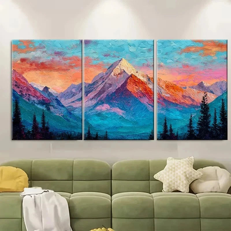 3pcs Colorful Mountain Oil Painting Wall Art Set Canvas Framed 60x90cm - High Quality Print 100% Australian Made Wall Canvas Ready to Hang - Bella Home Decor