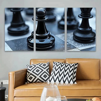 3pcs Close-Up Of Chess Board Wall Art Set Canvas Framed 60x90cm - High Quality Print 100% Australian Made Wall Canvas Ready to Hang - Bella Home Decor