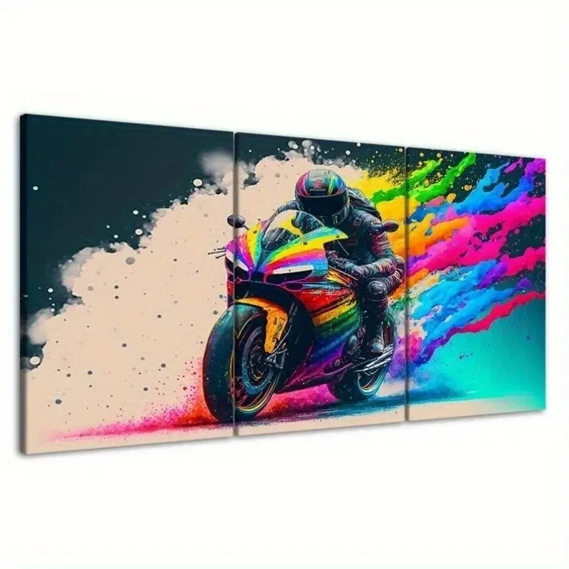 3pcs Vibrant Fantasy Motorcycle  W  Wall Art Set Canvas Framed 50x70cm - High Quality Print 100% Australian Made Wall Canvas Ready to Hang