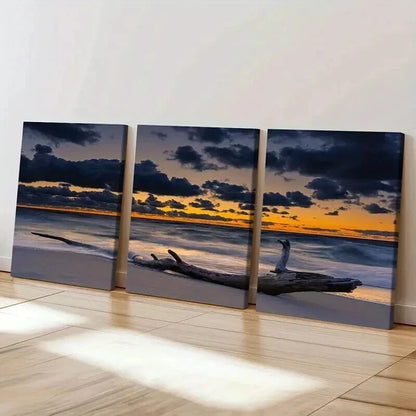 3pcs Sea Surface At Dusk Beach Modern Wall Art Set Canvas Framed 60x90cm - High Quality Print 100% Australian Made Wall Canvas Ready to Hang - Bella Home Decor