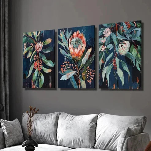 3pcs Blue Leaf Flower Decoration Wall Art Canvas Unframed - High Quality Print 100% Australian Made Wall Canvas - Bella Home Decor