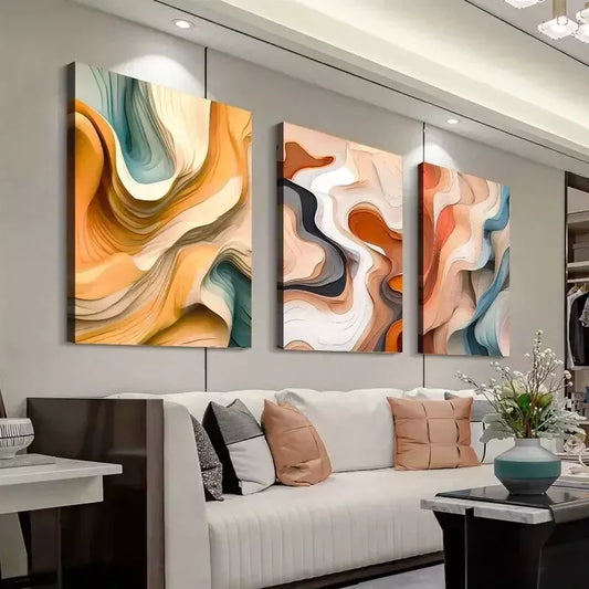 3pcs Abstract Art, Geometric Pattern Wall Art Set Canvas Framed 50x70cm - High Quality Print 100% Australian Made Wall Canvas Ready to Hang