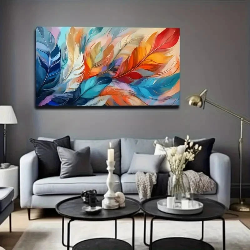 Vibrant Feather Wall Art Canvas Office Home Room Framed 120x60cm