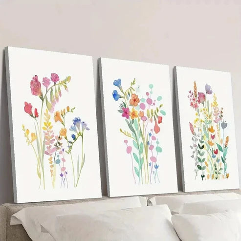 3pcs Colorful Botanical Wildflower  Wall Art Set Canvas Unframed - High Quality Print 100% Australian Made Wall Canvas - Bella Home Decor