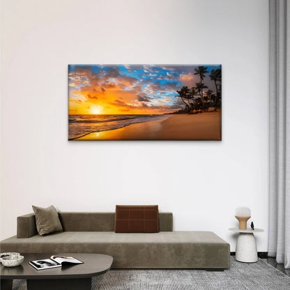 Beach Sun Palm Trees Sky Wall Art Canvas Office Home Room Framed 120x60cm
