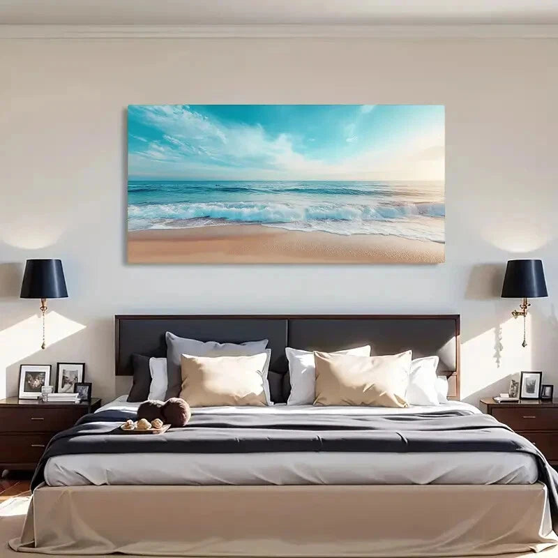 Serene Ocean Waves Sky wall canvas office home room framed 120x60cm - Bella Home Decor