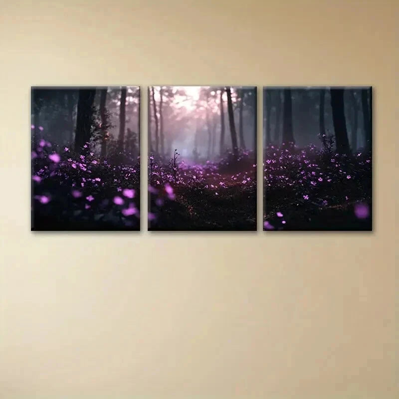 3pcs Beautiful Purple Flowers Nature Perfect Wall Art Set Canvas Framed 50x70cm - High Quality Print 100% Australian Made Wall Canvas Ready to Hang - Bella Home Decor
