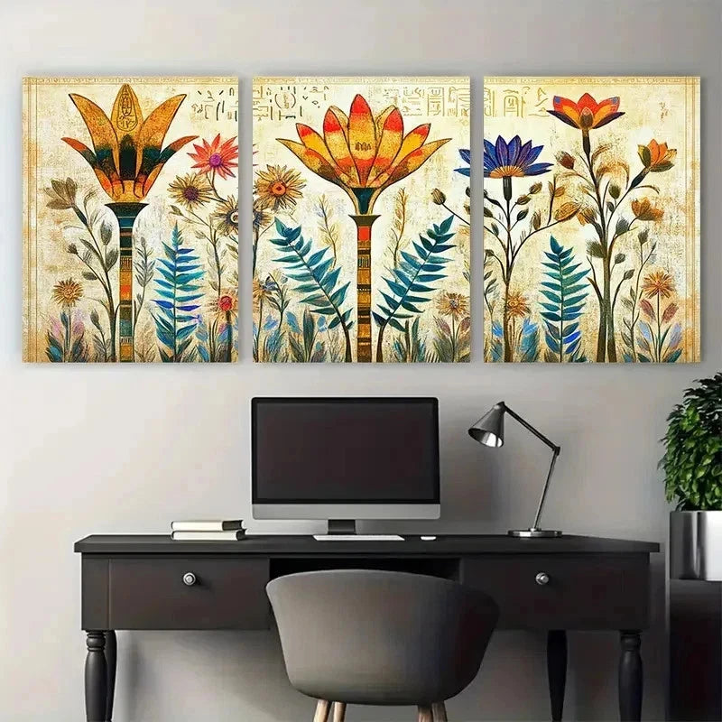 3pcs Vintage Egyptian Aesthetic Travel Perfect Wall Art Set Canvas Framed 50x70cm - High Quality Print 100% Australian Made Wall Canvas Ready to Hang