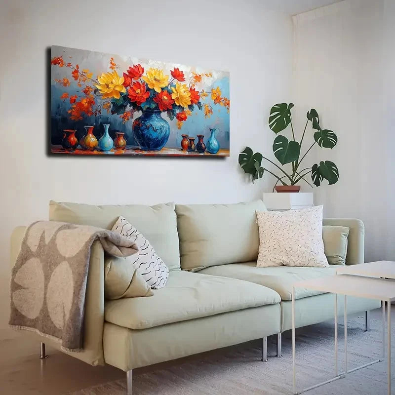 Grey Blue Background Blue Wall Art canvas office home room framed 120x60cm - Bella Home Decor