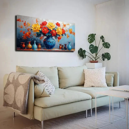 Grey Blue Background Blue Wall Art canvas office home room framed 120x60cm - Bella Home Decor