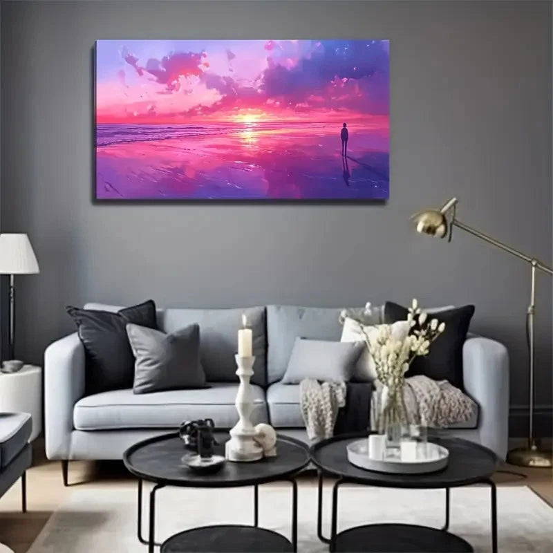 Pink Purple Orange Blue Seas Wall Art Canvas Office Home Room Framed 120x60cm