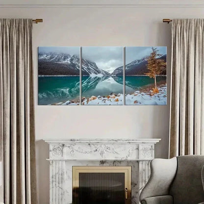 3pcs Snow Mountain Tree and Lake Wall Art Canvas Unframed - High Quality Print 100% Australian Made Wall Canvas