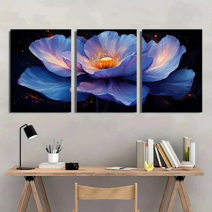 3pcs Vibrant Purple & Blue Floral Perfect Wall Art Set Canvas Framed 50x70cm - High Quality Print 100% Australian Made Wall Canvas Ready to Hang