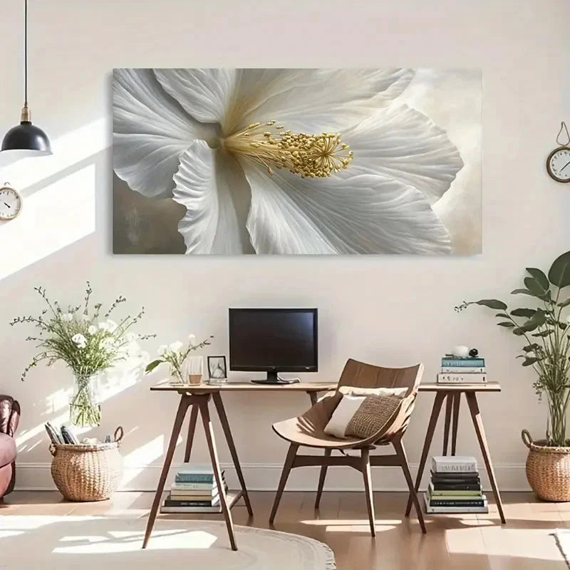 Golden Stamens Textured Flower Wall Art Canvas Office Home Room Framed 120x60cm - Bella Home Decor