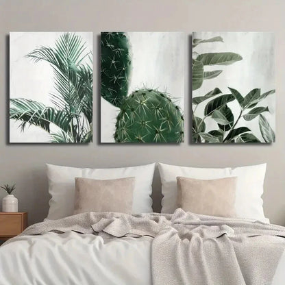 3pcs Showcasing Green Plant Leaves Perfect Wall Art Set Canvas Framed 40x60cm - High Quality Print 100% Australian Made Wall Canvas Ready to Hang - Bella Home Decor