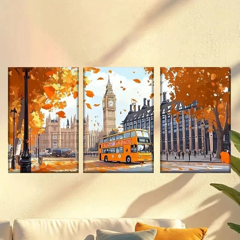 3pcs  Featuring a Bus Traveling Along a Road Wall Art Set Canvas Framed 60x90cm - High Quality Print 100% Australian Made Wall Canvas Ready to Hang - Bella Home Decor