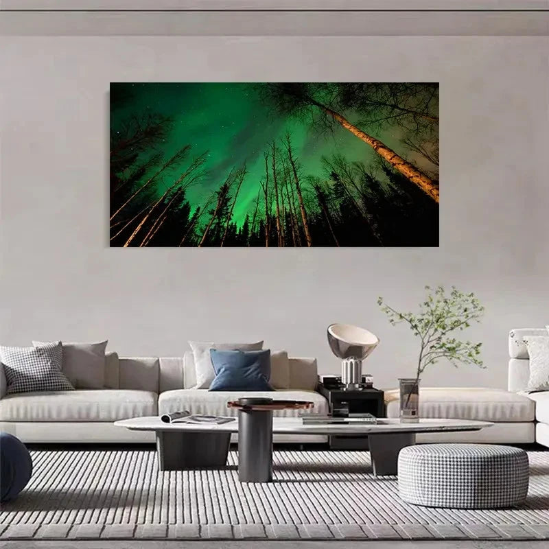 Northern Lights Green Aurora Wall Art Canvas Office Home Room Framed 120x60cm