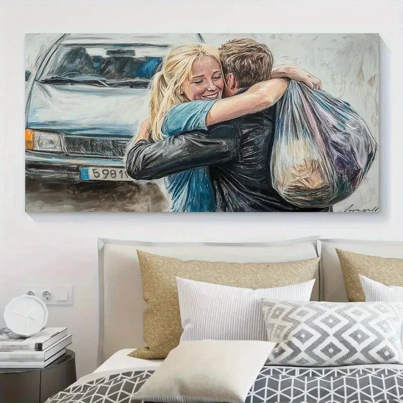 Heartfelt Embrace Scene Wall Art Canvas Office Home Room Framed 120x60cm