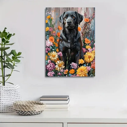Flowers And Plants Cute Labrador Retriever Painting 40x60cm Metal Print Ready to Hang - Bella Home Decor