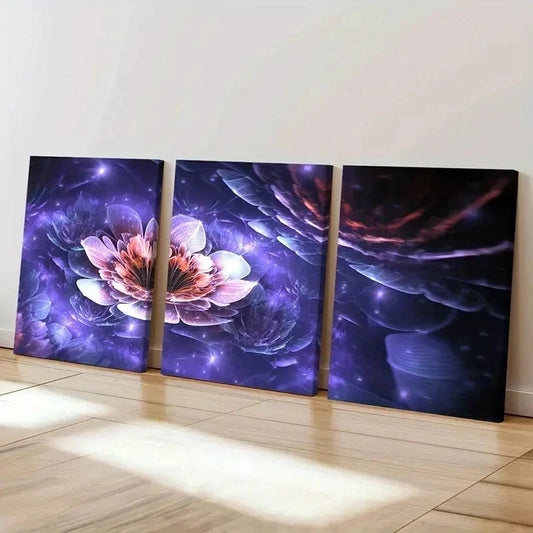 3pcs Psychedelic Floral Abstract Fractal Flower Wall Art Set Canvas Framed 60x90cm - High Quality Print 100% Australian Made Wall Canvas Ready to Hang