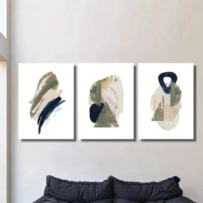 3pcs Green Black Cream Geometric Decoration Wall Art Set Canvas Unframed - High Quality Print 100% Australian Made Wall Canvas