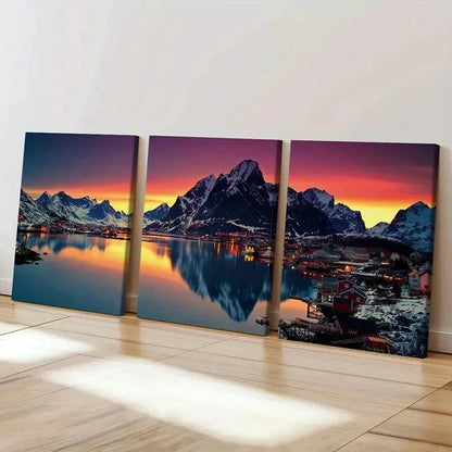 3pcs Norway Lofoten Islands Landscape Wall Art Set Canvas Framed 50x70cm - High Quality Print 100% Australian Made Wall Canvas Ready to Hang