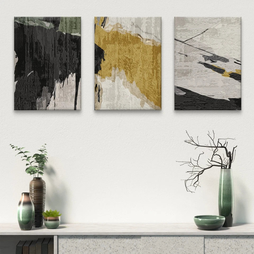 3pcs Modern Abstract Minimalist Textured Paint Wall Art Set Canvas Framed 60x90cm - High Quality Print 100% Australian Made Wall Canvas Ready to Hang