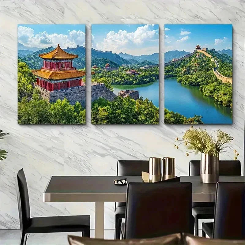 3pcs Chinese Architecture Decor Perfect Wall Art Set Canvas Framed 50x70cm - High Quality Print 100% Australian Made Wall Canvas Ready to Hang - Bella Home Decor