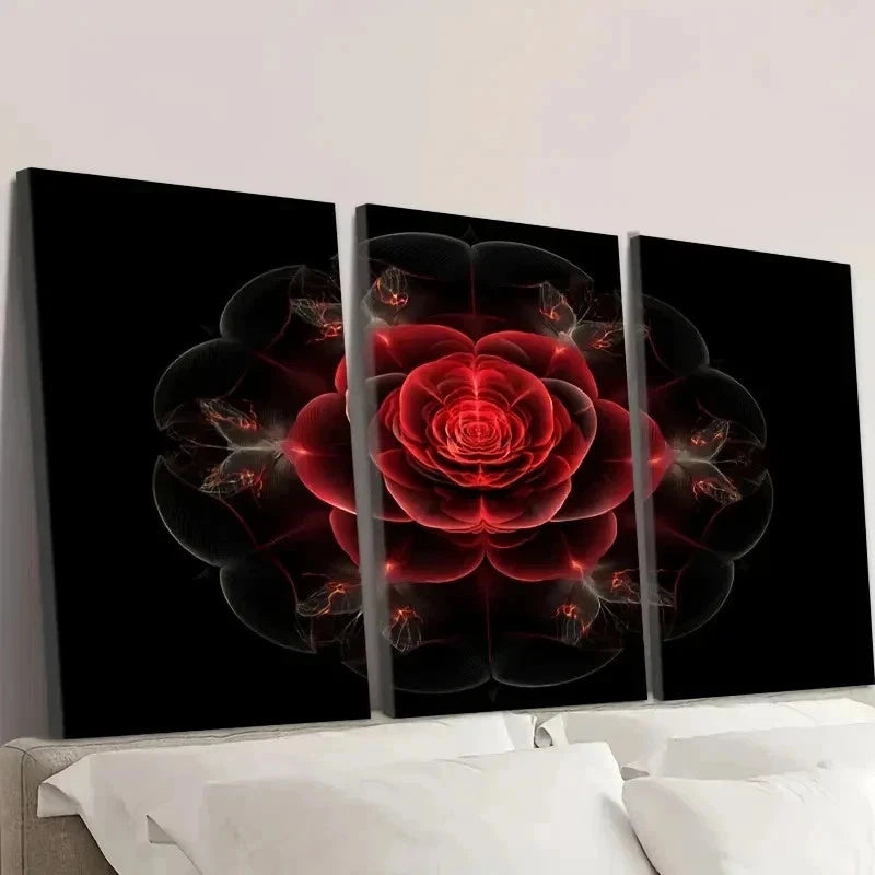 3pcs Red Rose on Black Floral Wall Art Set Canvas Framed 40x60cm - High Quality Print 100% Australian Made Wall Canvas Ready to Hang