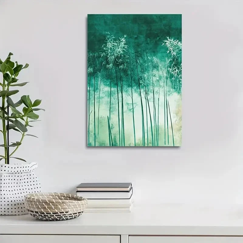 Beautiful Emerald Green Bamboo Meadow Painting 40x60cm Metal Print Ready to Hang - Bella Home Decor