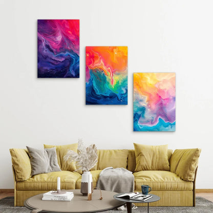 3pcs Abstract Colorful Swirls Liquid Metal Print Ready to Hang Art