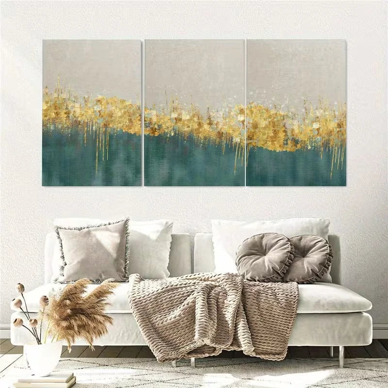 3pcs Abstract Green and Golden Painting Wall Art Set Canvas Framed 60x90cm - High Quality Print 100% Australian Made Wall Canvas Ready to Hang - Bella Home Decor