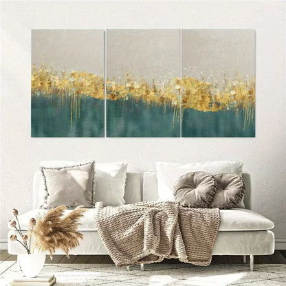 3pcs Abstract Green and Golden Painting Wall Art Set Canvas Framed 60x90cm - High Quality Print 100% Australian Made Wall Canvas Ready to Hang - Bella Home Decor