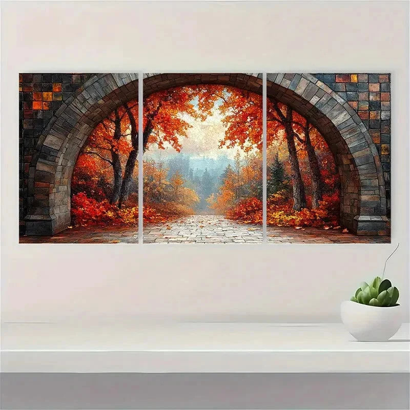 3pcs Beautiful Fall Mosaic Stained Glass Style Metal Print Ready to Hang Art - Bella Home Decor