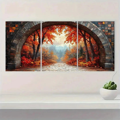 3pcs Beautiful Fall Mosaic Stained Glass Style Metal Print Ready to Hang Art - Bella Home Decor