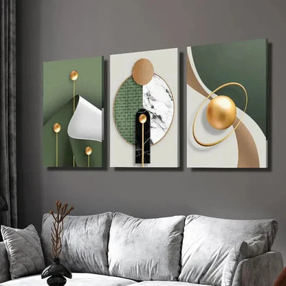 3pcs Modern Abstract Golden Geometric Wall Art Set Canvas Unframed - High Quality Print 100% Australian Made Wall Canvas