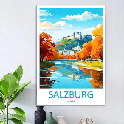 Salzburg Austria Vintage Castle Travel Poster Print Wall Art