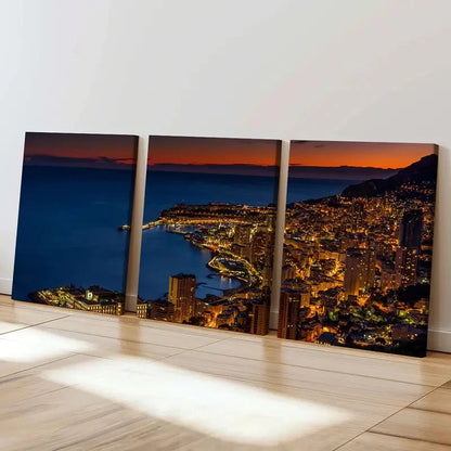 3pcs City Scenery Night Scene Coastline  Wall Art Set Canvas Framed 60x90cm - High Quality Print 100% Australian Made Wall Canvas Ready to Hang - Bella Home Decor