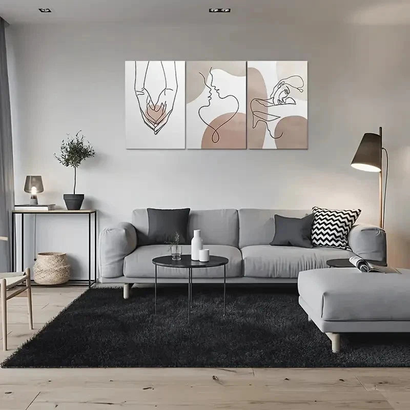 3pcs Abstract Painting Line Drawing Metal Print Ready to Hang Art - Bella Home Decor