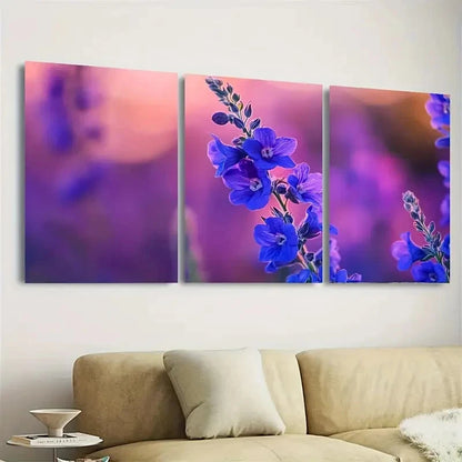 3pcs Larkspur Flower Vibrant Blue & Purple Wall Art Set Canvas Framed 60x90cm - High Quality Print 100% Australian Made Wall Canvas Ready to Hang