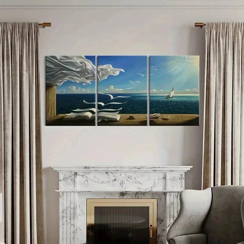 3pcs Surrealism Art Painting with Abstract Ocean Wall Art Set Canvas Framed 40x60cm - High Quality Print 100% Australian Made Wall Canvas Ready to Hang - Bella Home Decor