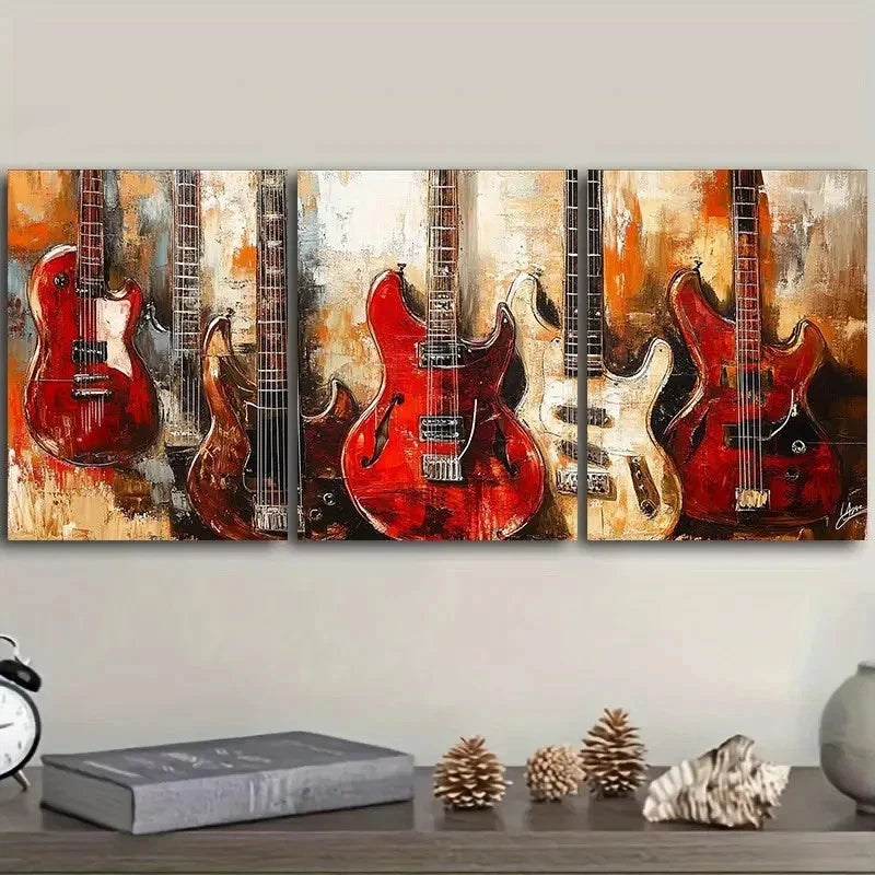 3pcs Rock Electric Guitars Art Painting  Wall Art Set Canvas Framed 40x60cm - High Quality Print 100% Australian Made Wall Canvas Ready to Hang