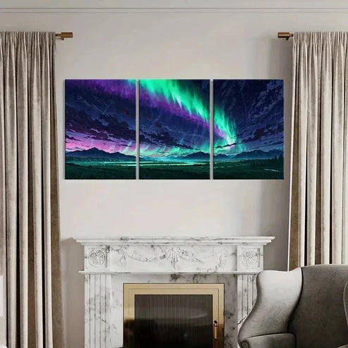 3pcs Anime Aurora Northern Lights Wall Art Canvas Unframed - High Quality Print 100% Australian Made Wall Canvas