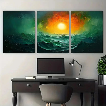 3pcs Abstract Green Boho Painting    Wall Art Set Canvas Framed 60x90cm - High Quality Print 100% Australian Made Wall Canvas Ready to Hang - Bella Home Decor