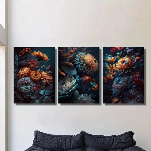 3pcs Colorful Retro Gorgeous Chrysanthemums Wall Art Canvas Unframed - High Quality Print 100% Australian Made Wall Canvas